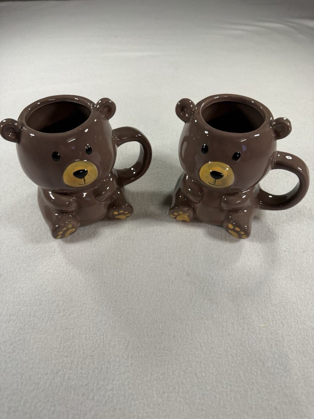 bear Coffee Mugs Pair Collectible Brown Shiny